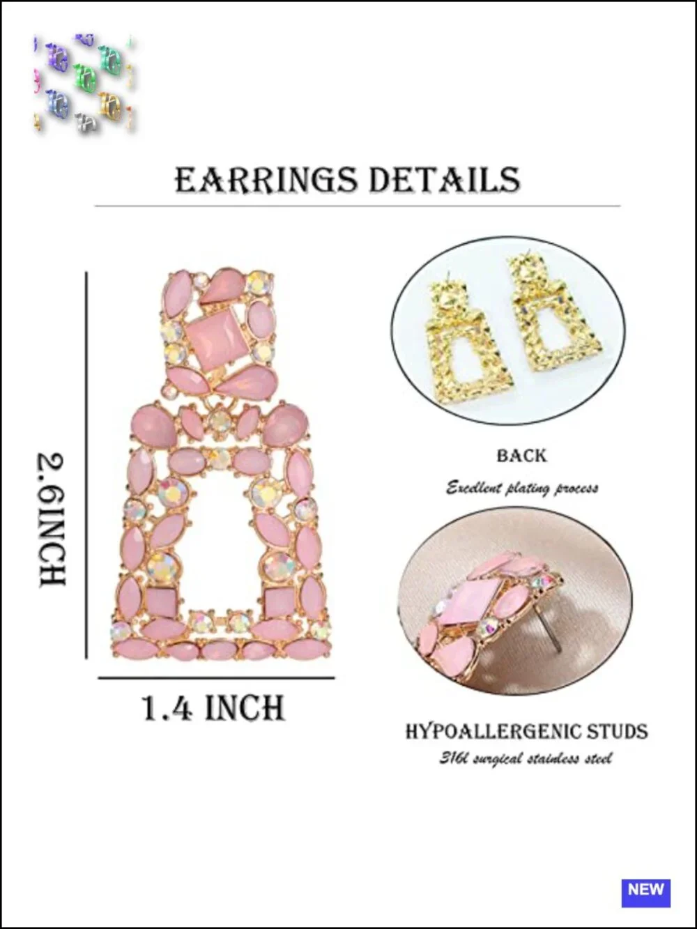 Rhinestone Geometric Drop Earrings Hypoallergenic Crystal Statement Studs